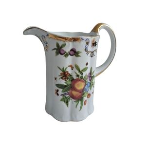 Vintage I.Godinger & Co Yorkshier Porcelain Pitcher with Fruits Gold Accents